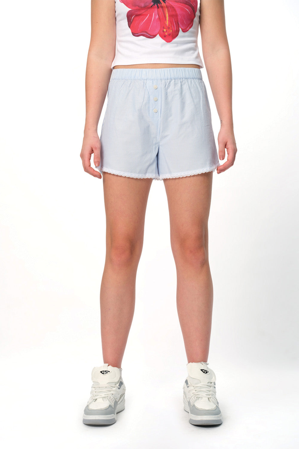 Light Blue Lace Trimmed Boxer Shorts - BonkersCorner