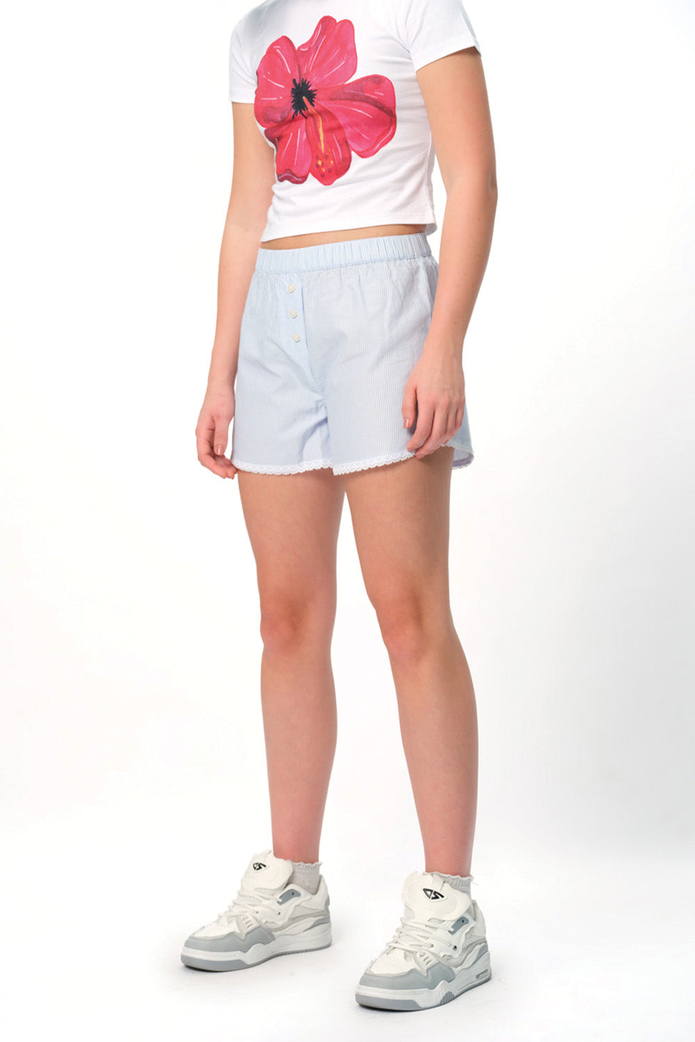 Light Blue Lace Trimmed Boxer Shorts - BonkersCorner