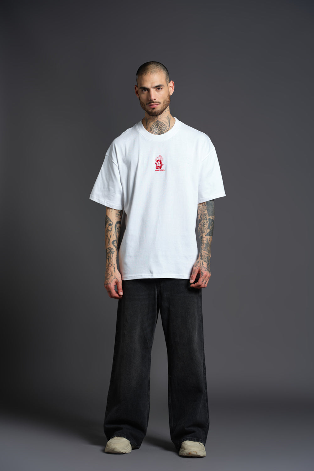 Love Hurts Embroidered Premium Oversized T-shirt - BonkersCorner