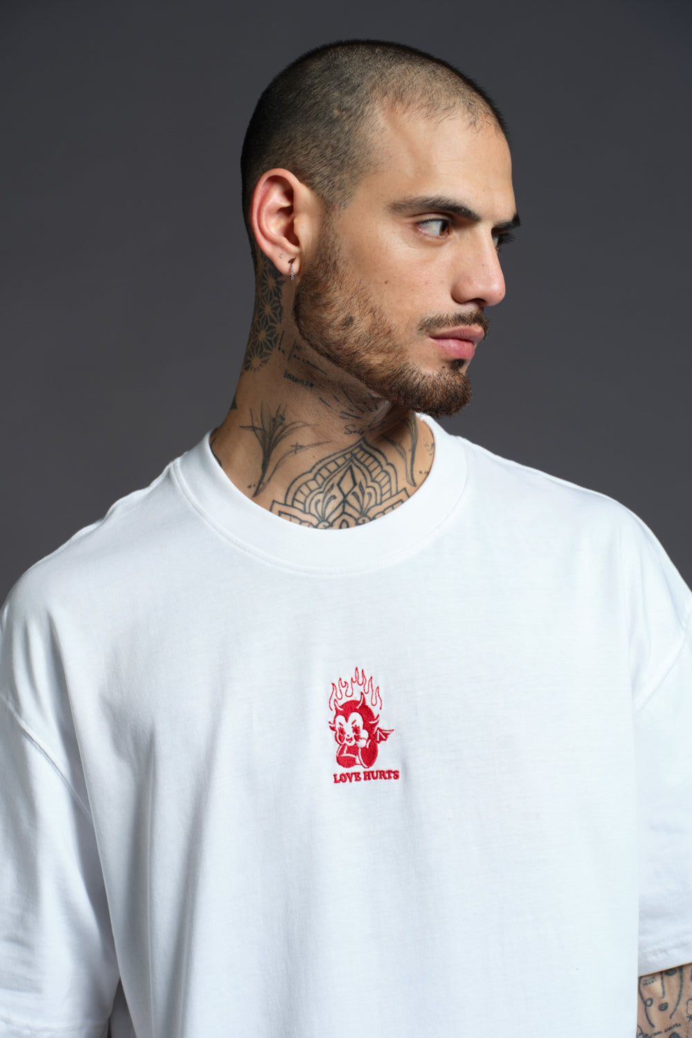 Love Hurts Embroidered Premium Oversized T-shirt - BonkersCorner