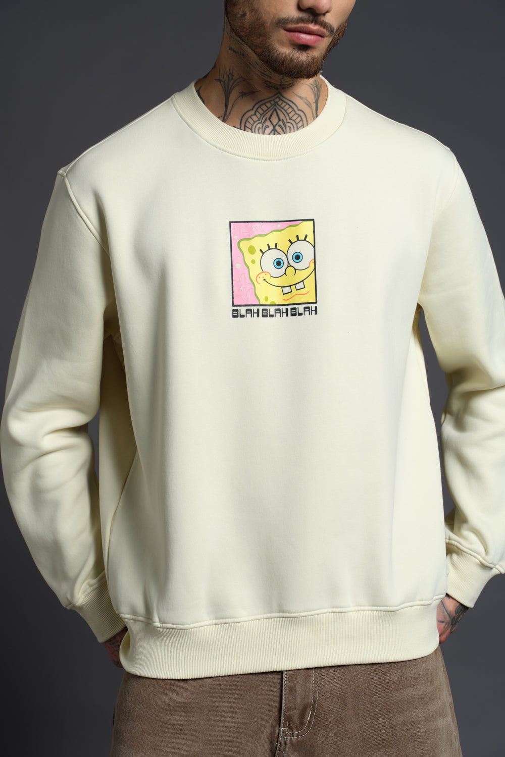 Off White SpongeBob Sweatshirt - BonkersCorner