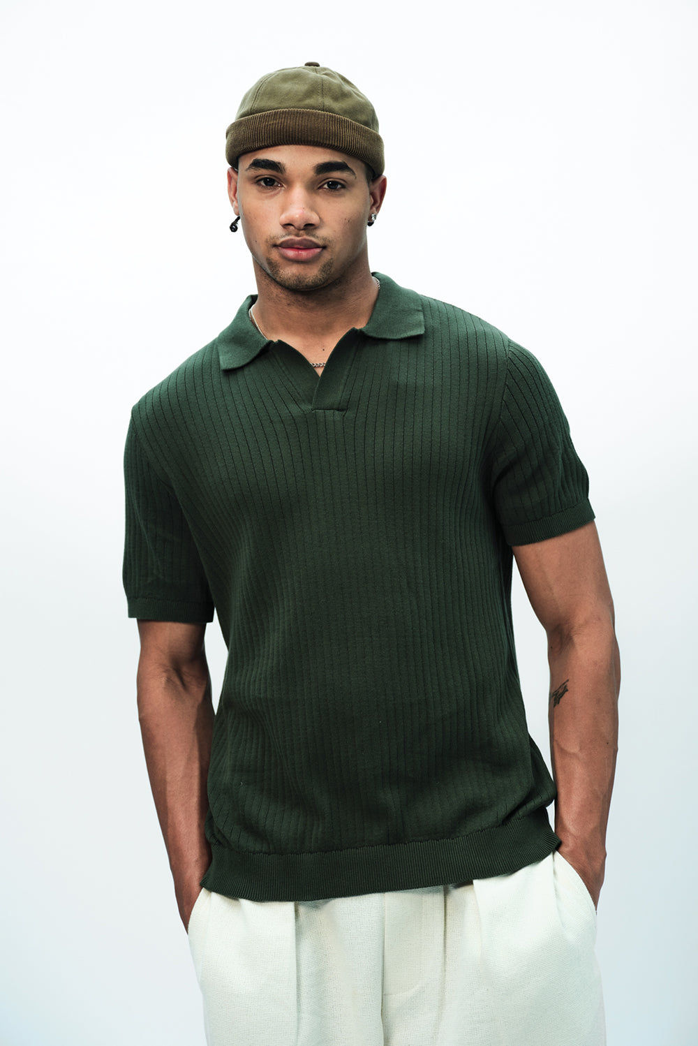 Olive Knit Polo T-shirt - BonkersCorner