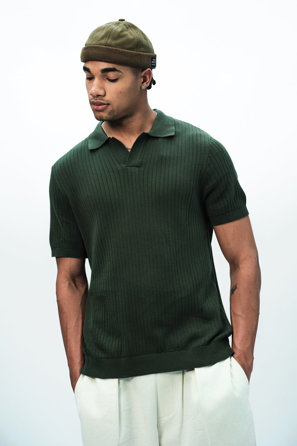 Olive Knit Polo T-shirt - BonkersCorner