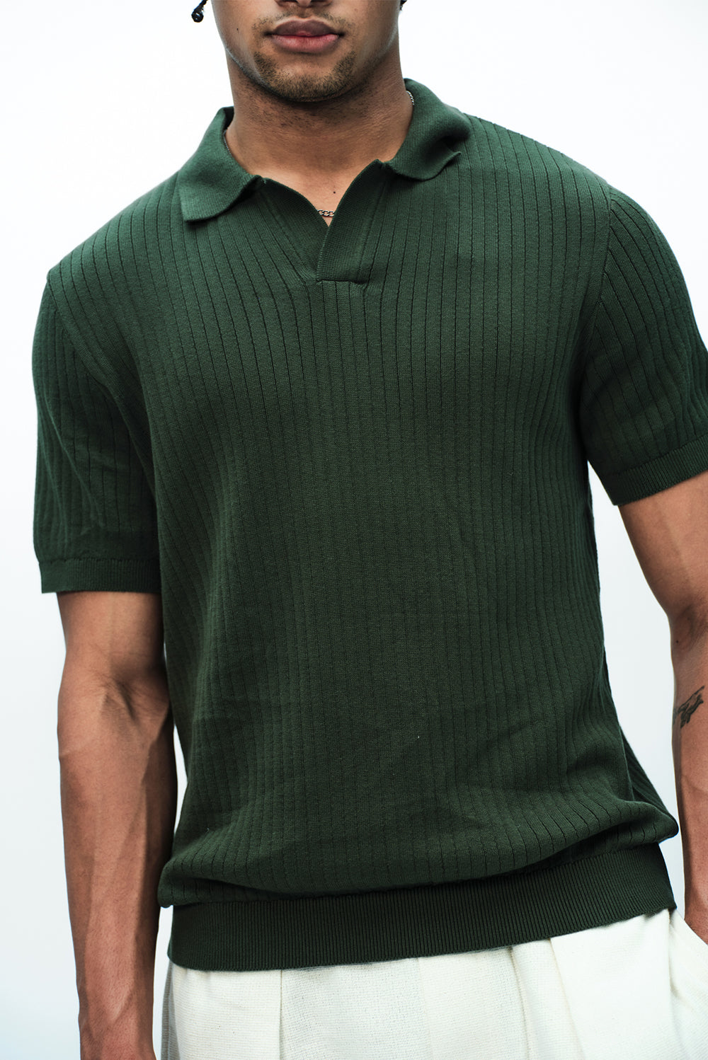 Olive Knit Polo T-shirt - BonkersCorner