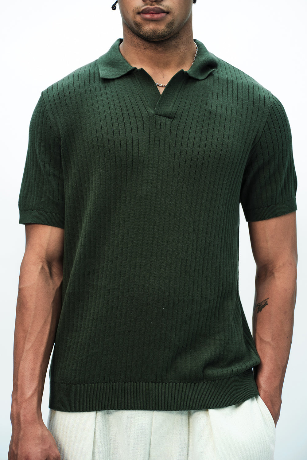 Olive Knit Polo T-shirt - BonkersCorner