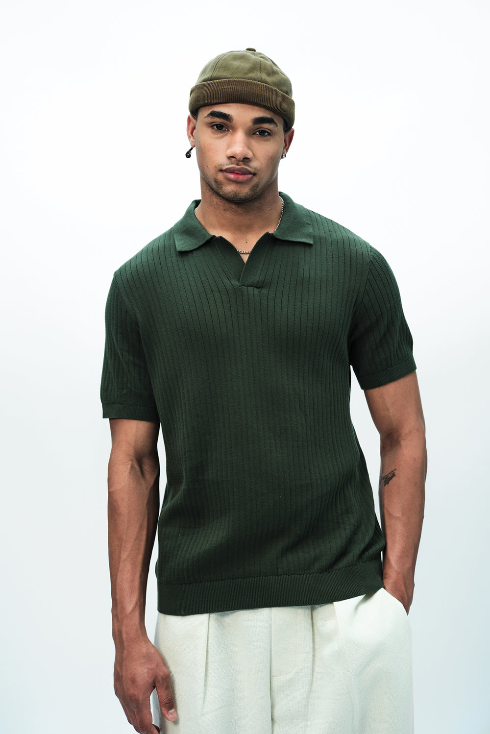 Olive Knit Polo T-shirt - BonkersCorner