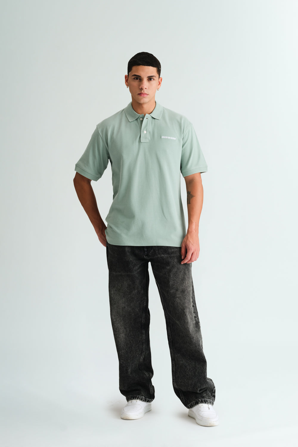Pastel Green Signature Jacquard Collar Premium Polo - BonkersCorner