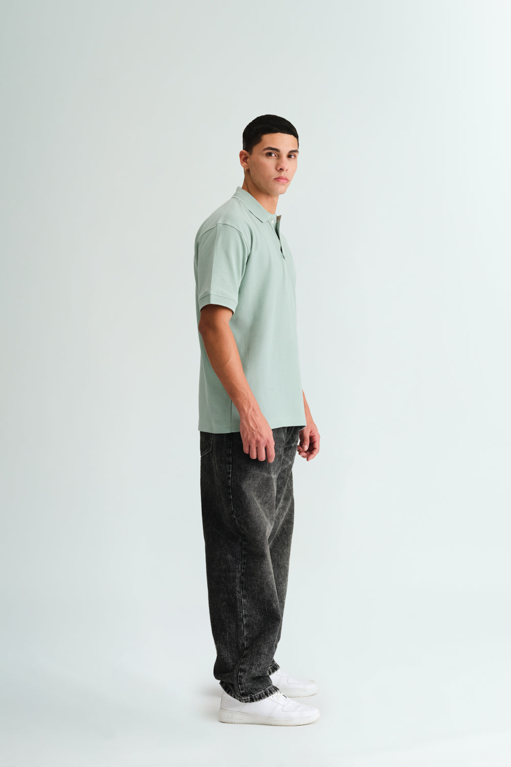 Pastel Green Signature Jacquard Collar Premium Polo - BonkersCorner