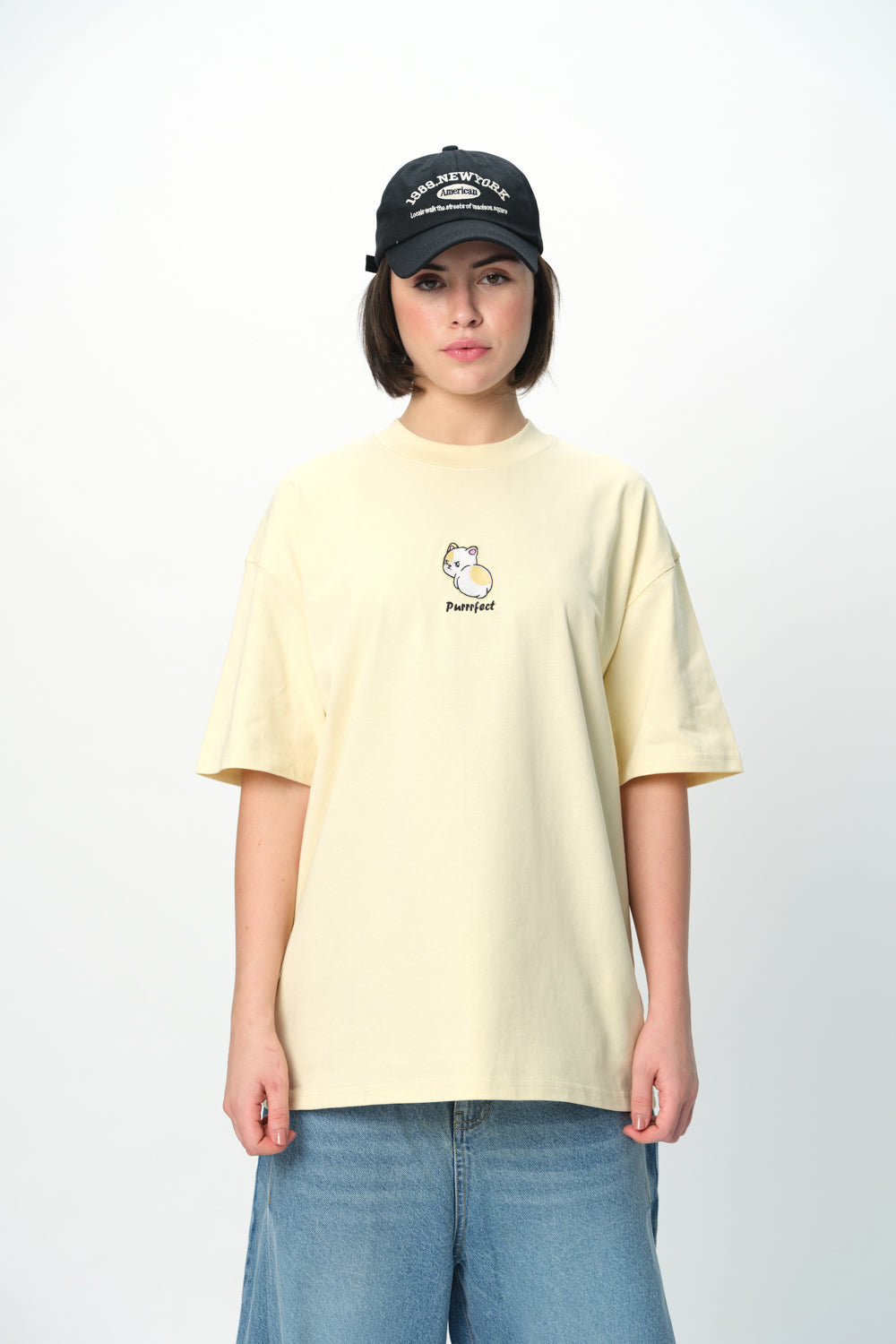 Purrfect Embroidered Premium Oversized T-shirt - BonkersCorner