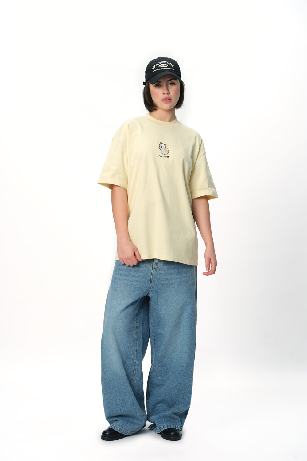 Purrfect Embroidered Premium Oversized T-shirt - BonkersCorner