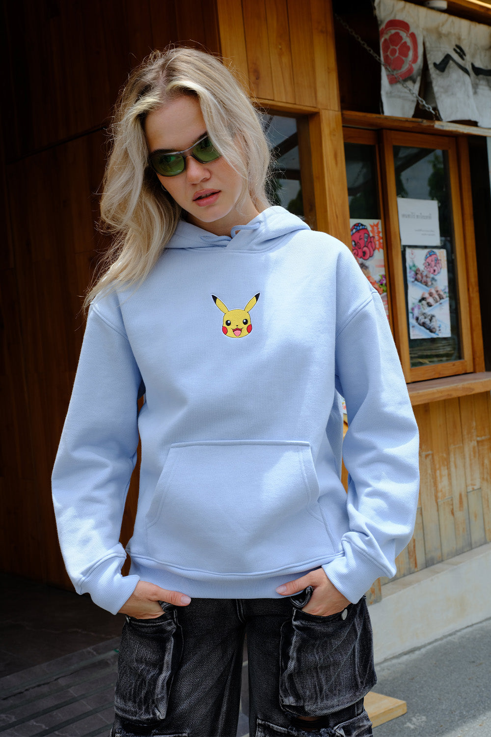 Sky Blue Embroidered Pokémon Hoodie - BonkersCorner
