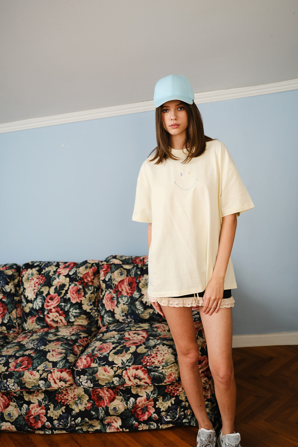 Smiley Embroidered Oversized T-shirt - BonkersCorner