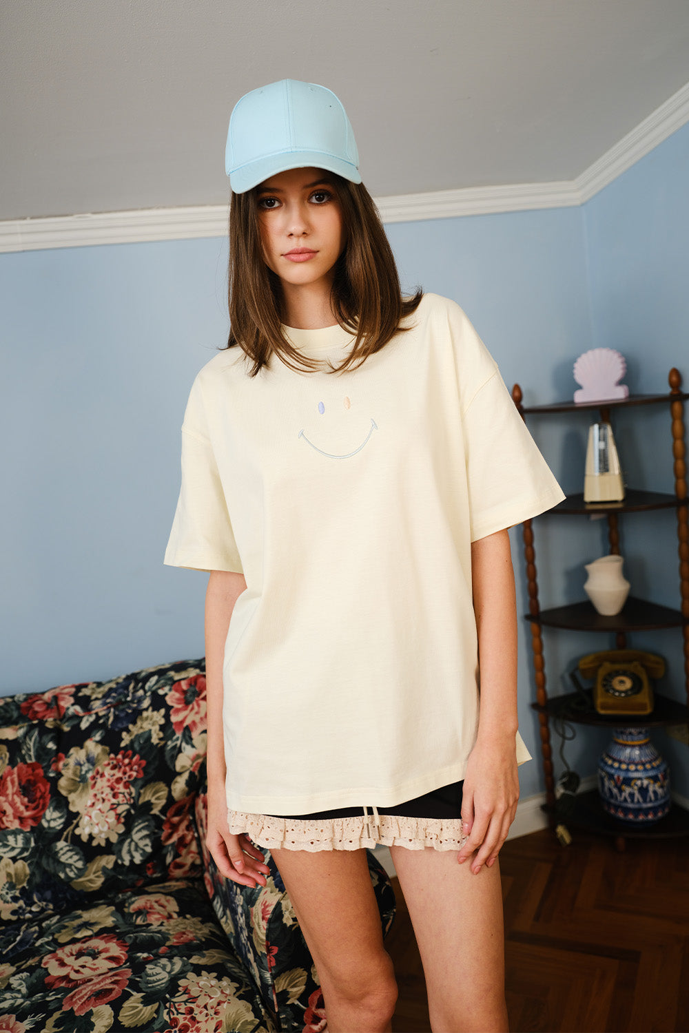 Smiley Embroidered Oversized T-shirt - BonkersCorner