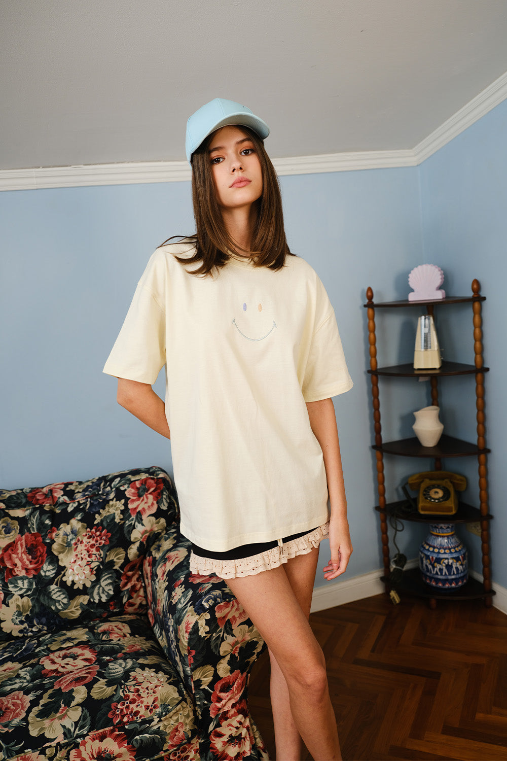 Smiley Embroidered Oversized T-shirt - BonkersCorner
