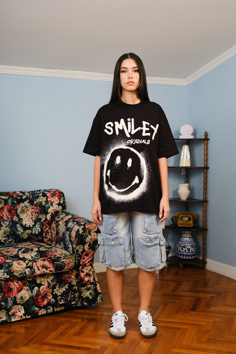 Spray Paint Smiley Oversized T-shirt - BonkersCorner