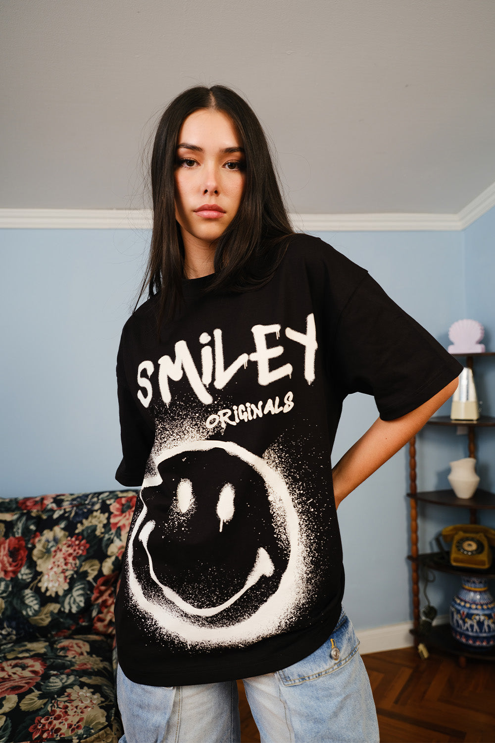 Spray Paint Smiley Oversized T-shirt - BonkersCorner