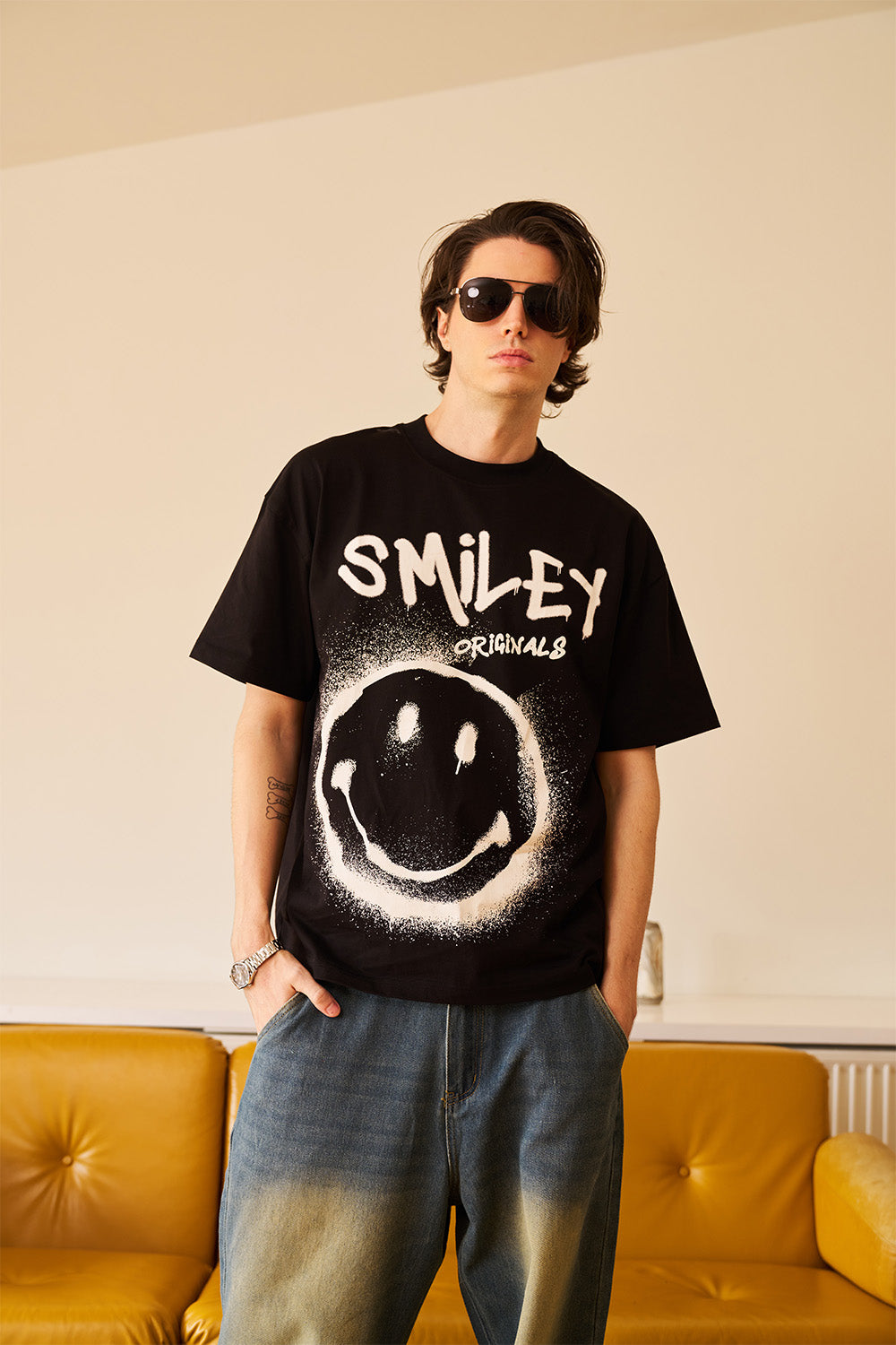 Spray Paint Smiley Oversized T-shirt - BonkersCorner