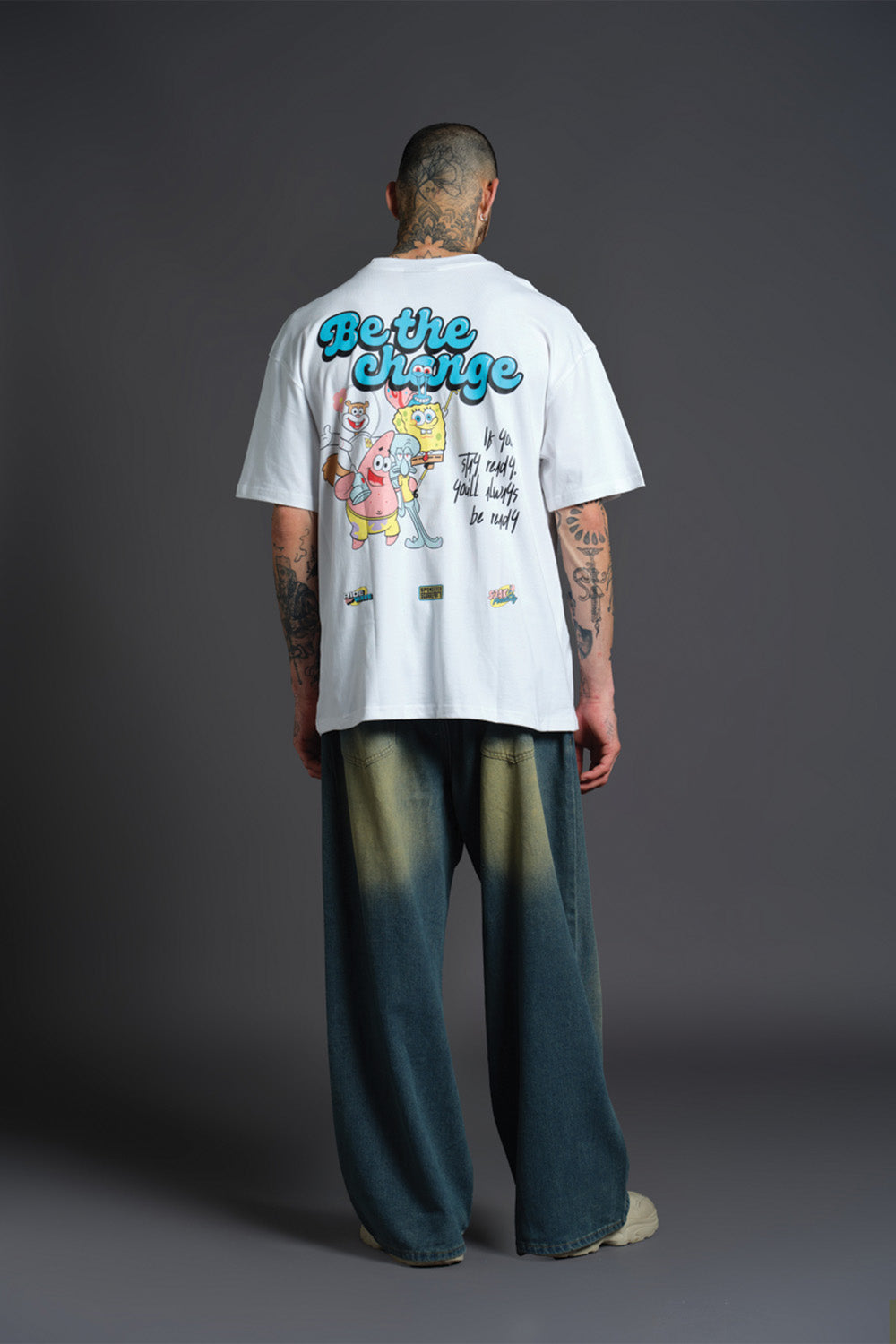 White Spongebob Be The Change T-shirt - BonkersCorner