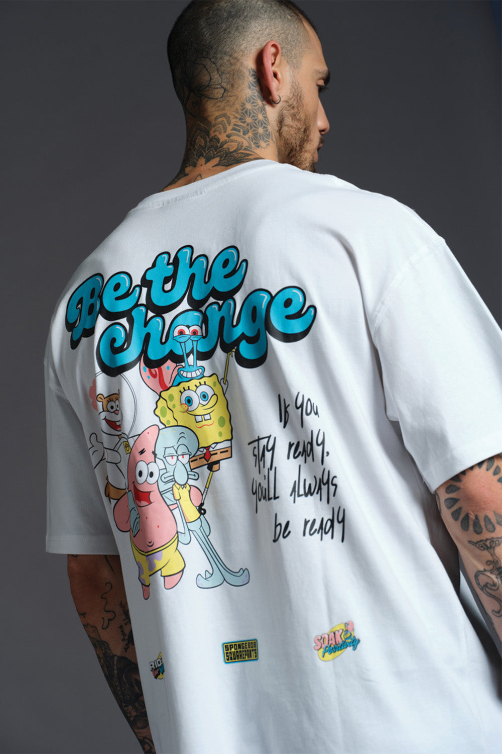 White Spongebob Be The Change T-shirt - BonkersCorner
