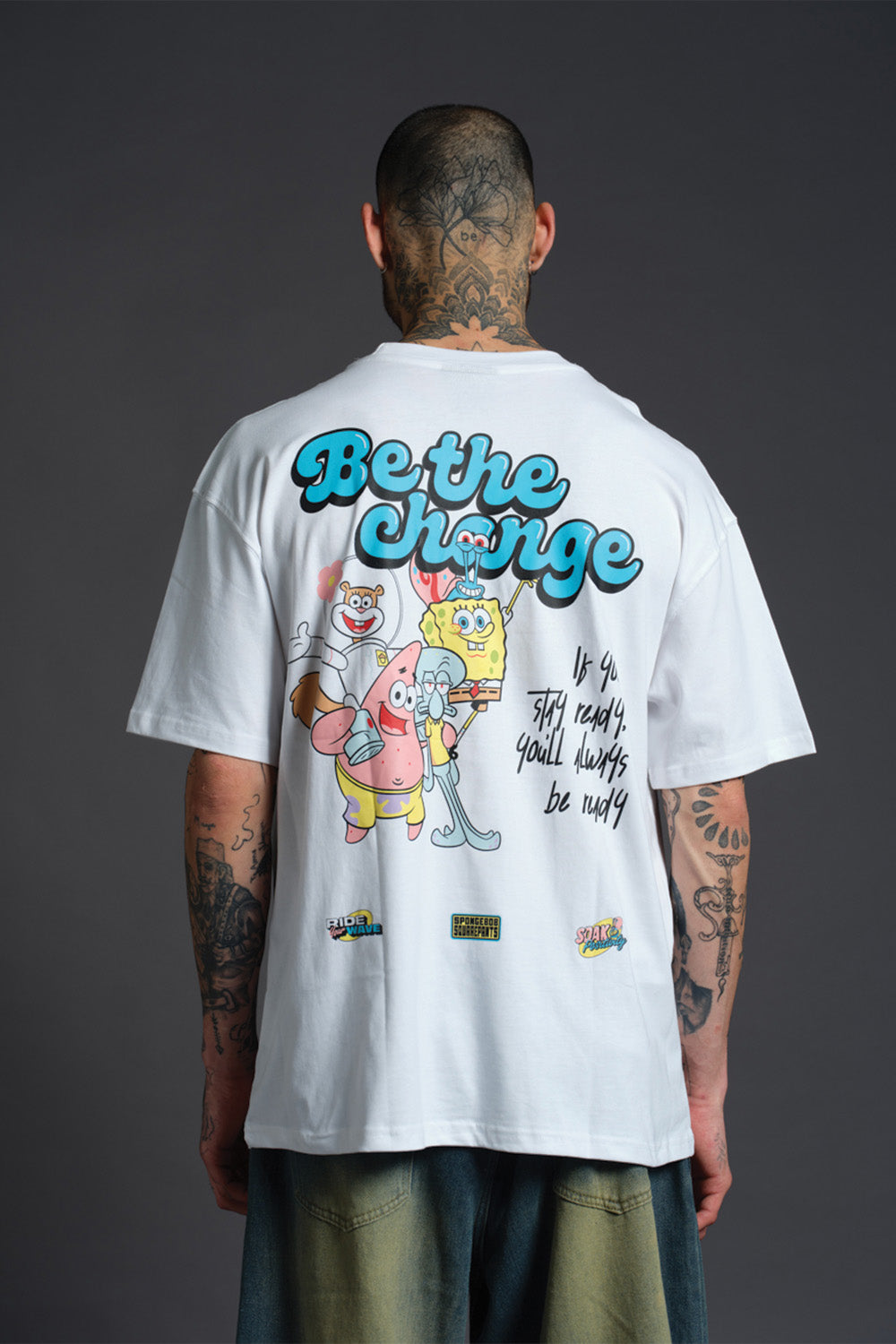 White Spongebob Be The Change T-shirt - BonkersCorner