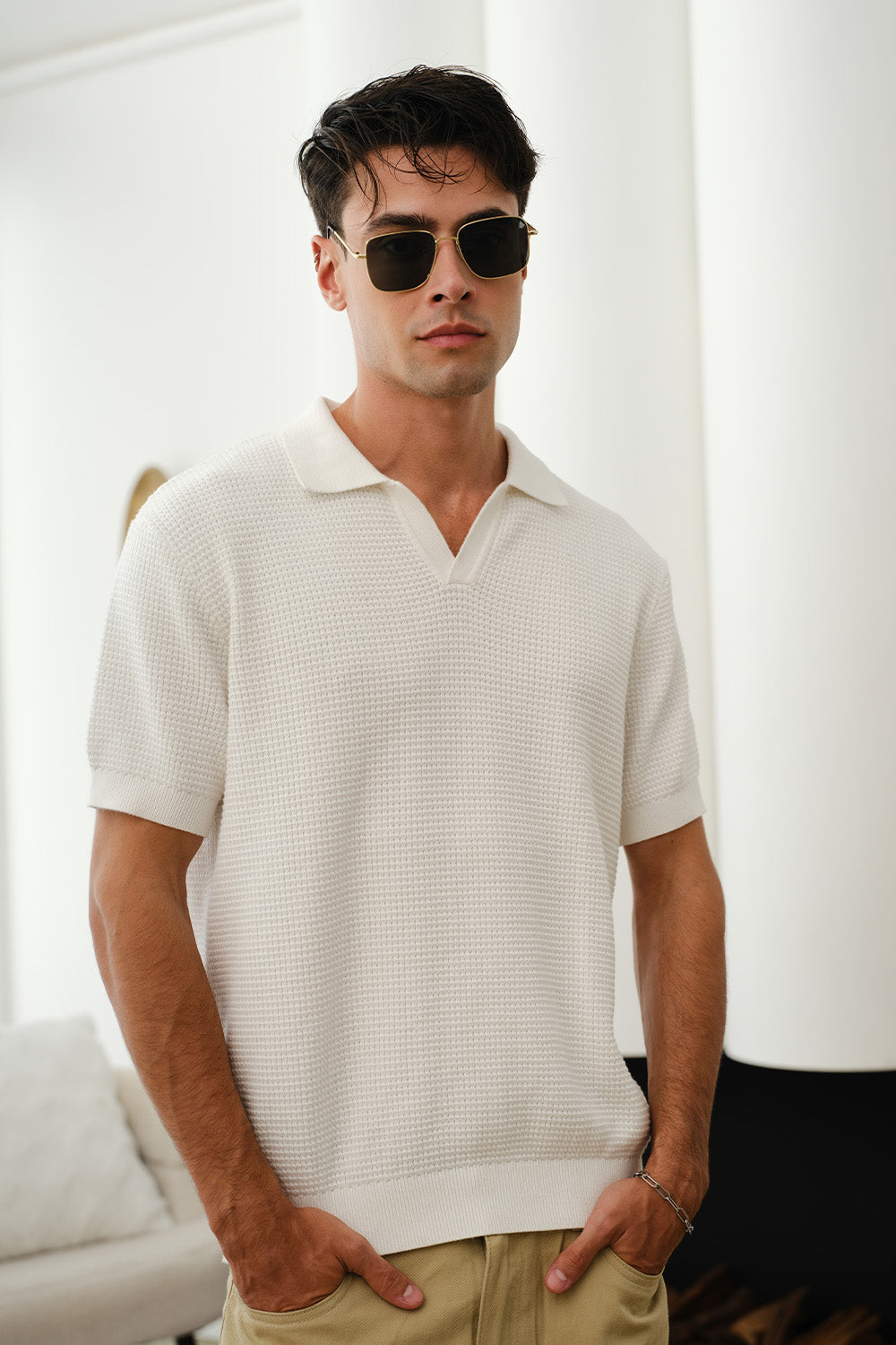 White Knit Polo T-shirt - BonkersCorner
