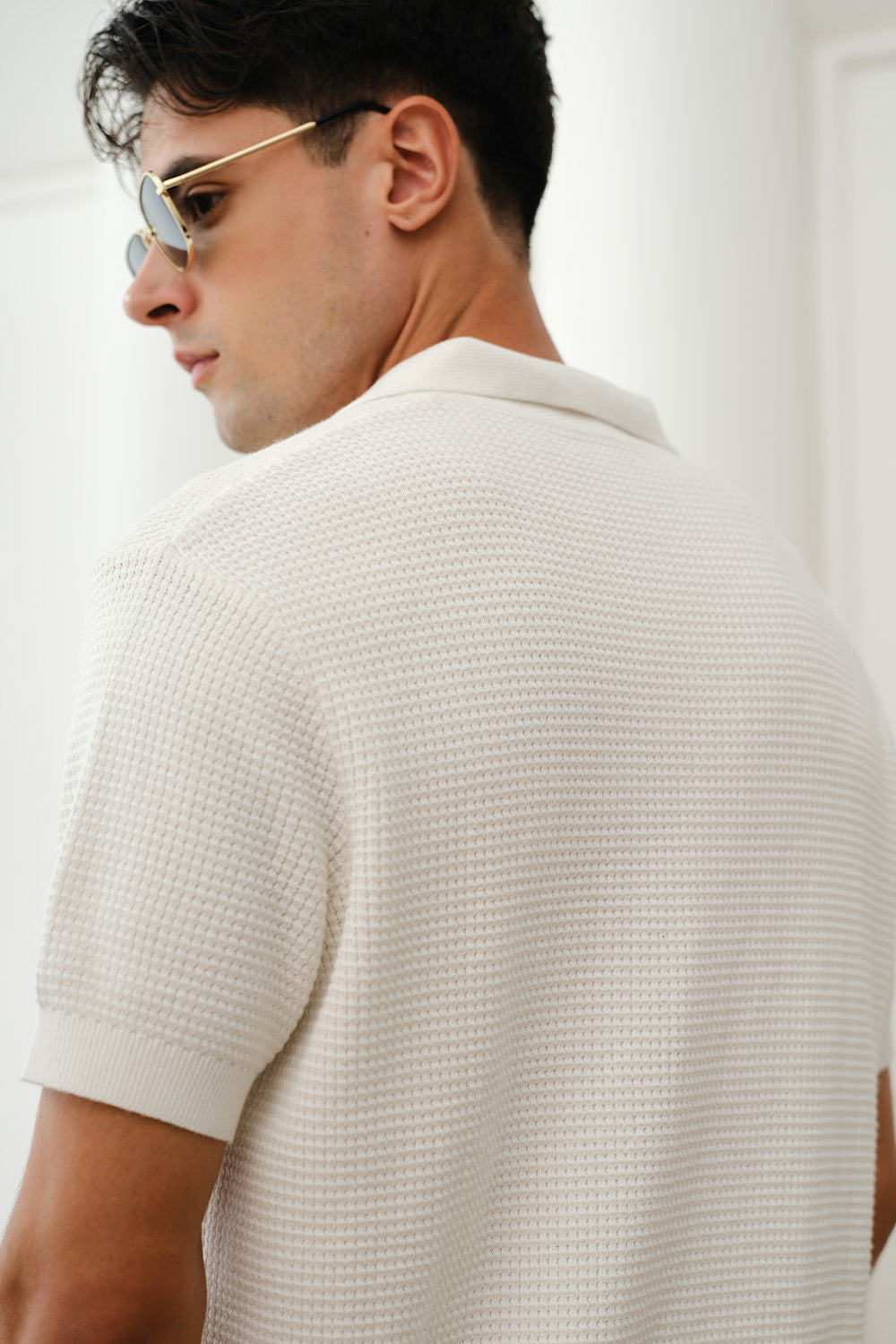 White Knit Polo T-shirt - BonkersCorner