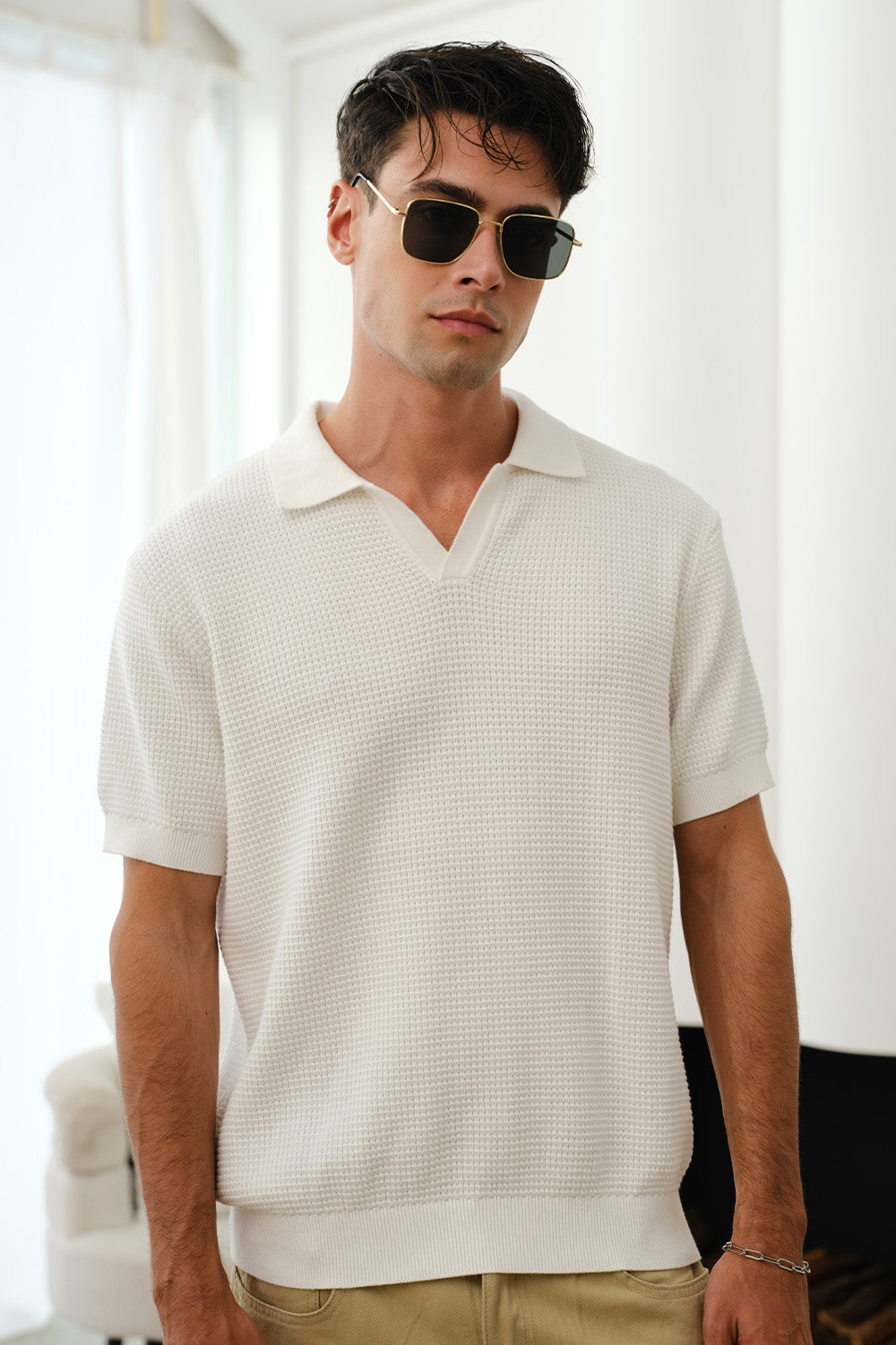 White Knit Polo T-shirt - BonkersCorner