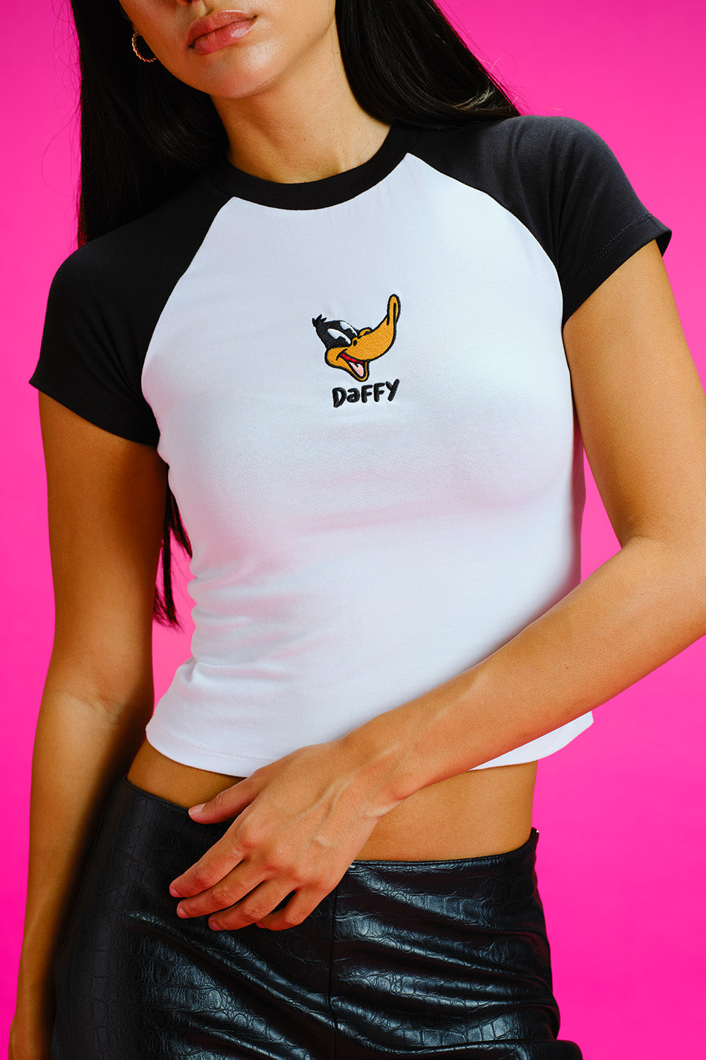 Daffy Duck Raglan Sleeves Baby Tee - BonkersCorner