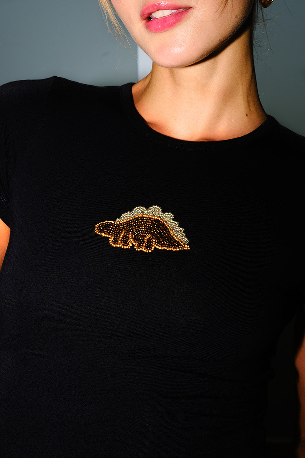 Dino Beaded Embroidery Baby Tee - BonkersCorner