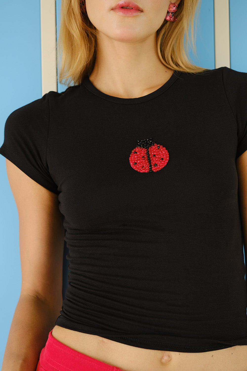 Ladybug Beaded Embroidery Baby Tee - BonkersCorner