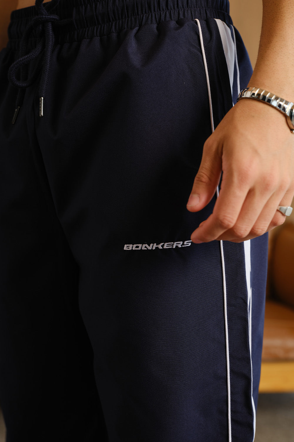 Navy Blue Tape Wide Leg Joggers - BonkersCorner