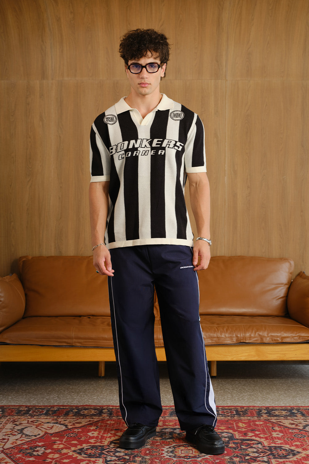 Navy Blue Tape Wide Leg Joggers - BonkersCorner