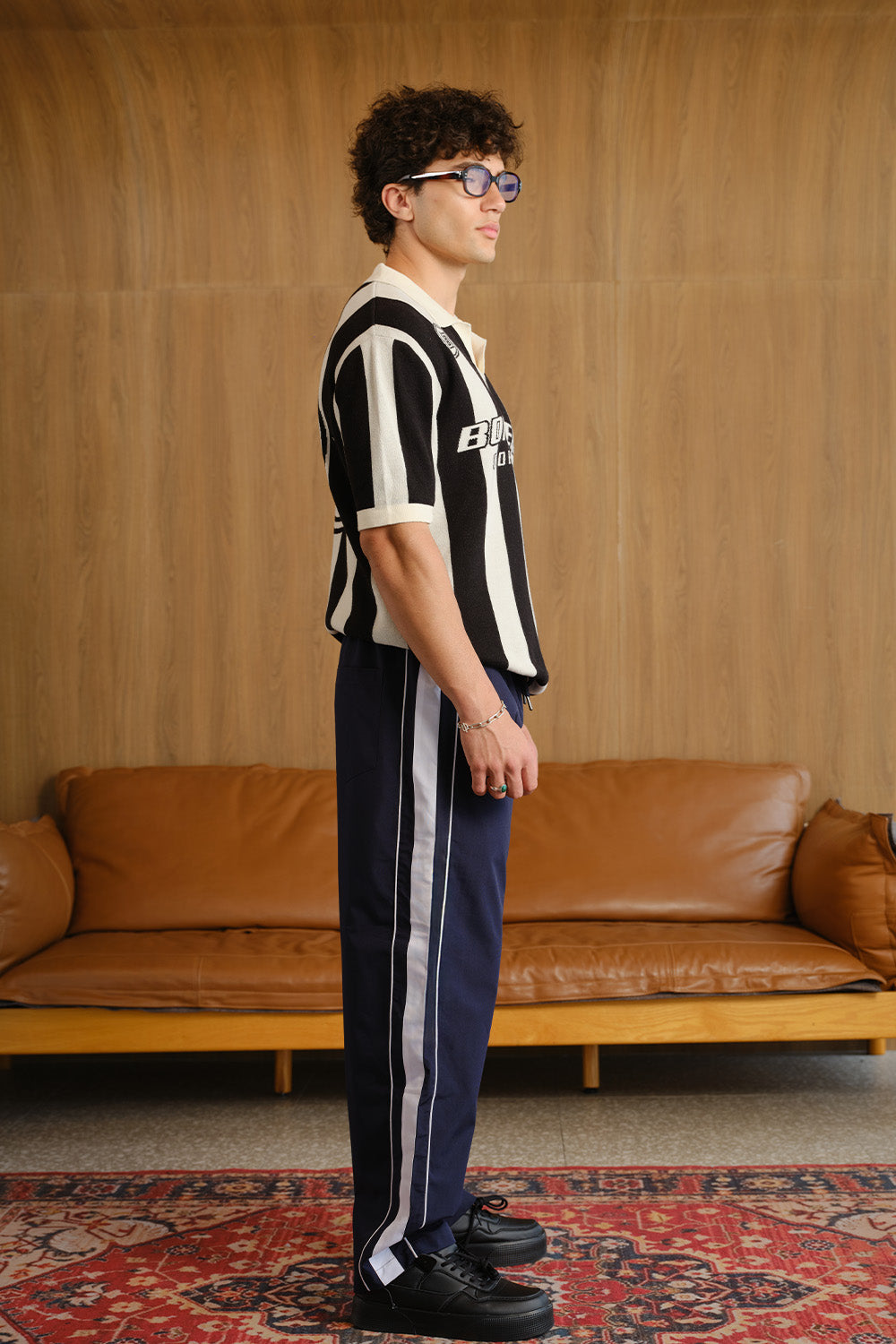 Navy Blue Tape Wide Leg Joggers - BonkersCorner