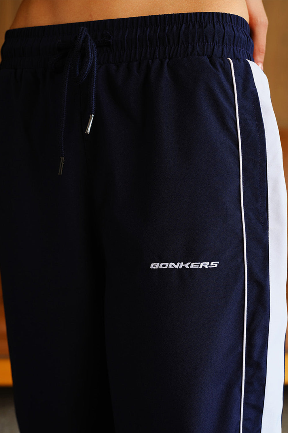 Navy Blue Tape Wide Leg Joggers - BonkersCorner