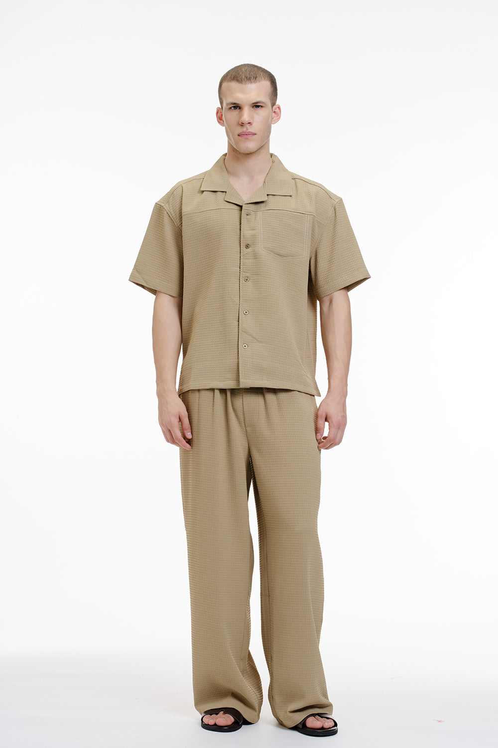Solid Khaki Textured Shirt - BonkersCorner
