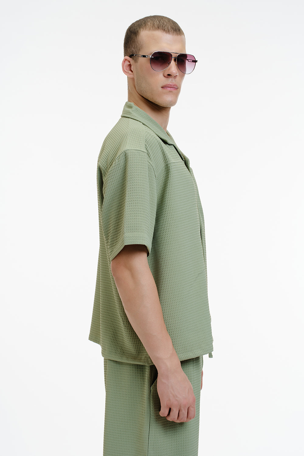 Solid Olive Textured Shirt - BonkersCorner