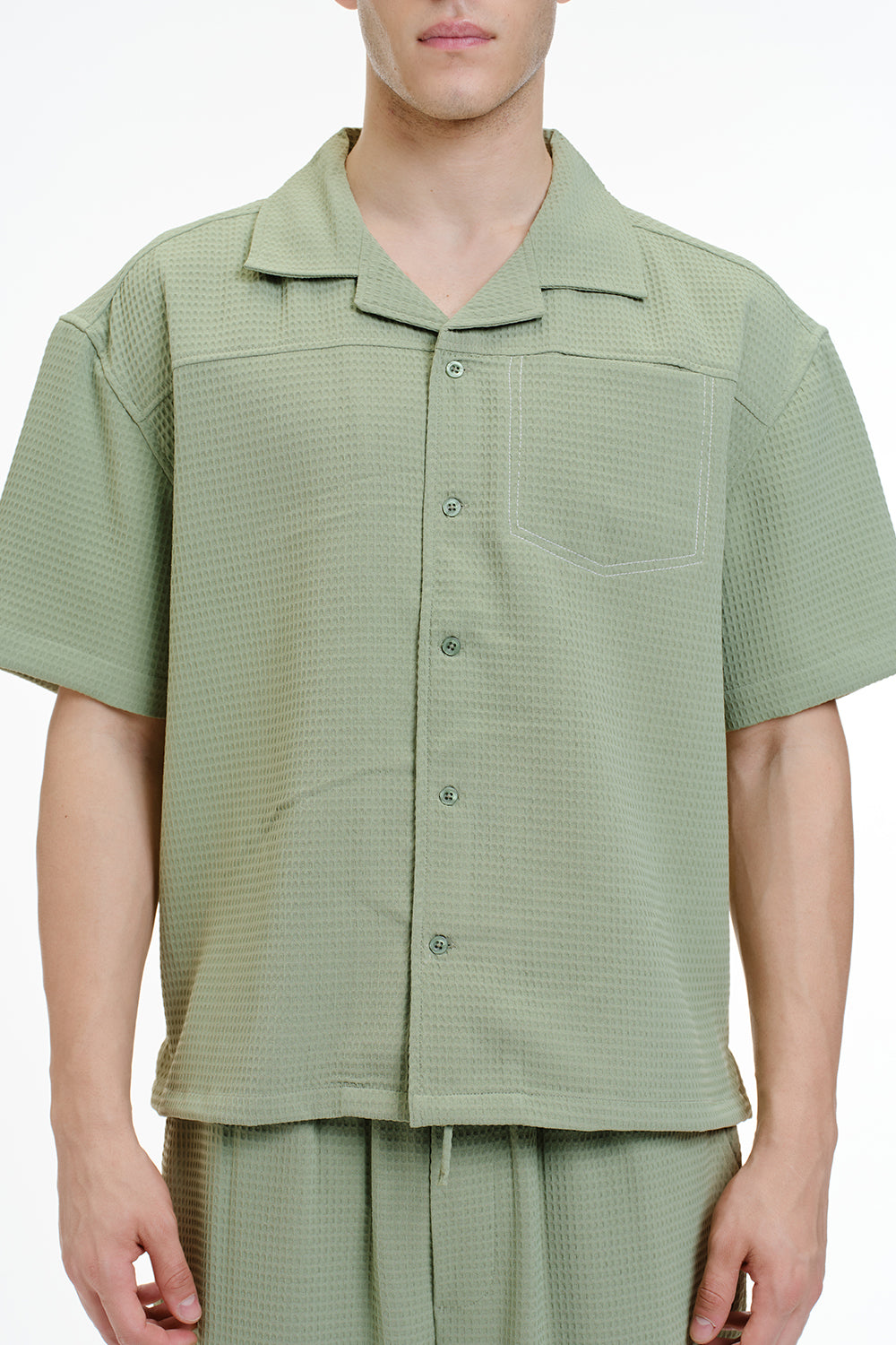 Solid Olive Textured Shirt - BonkersCorner