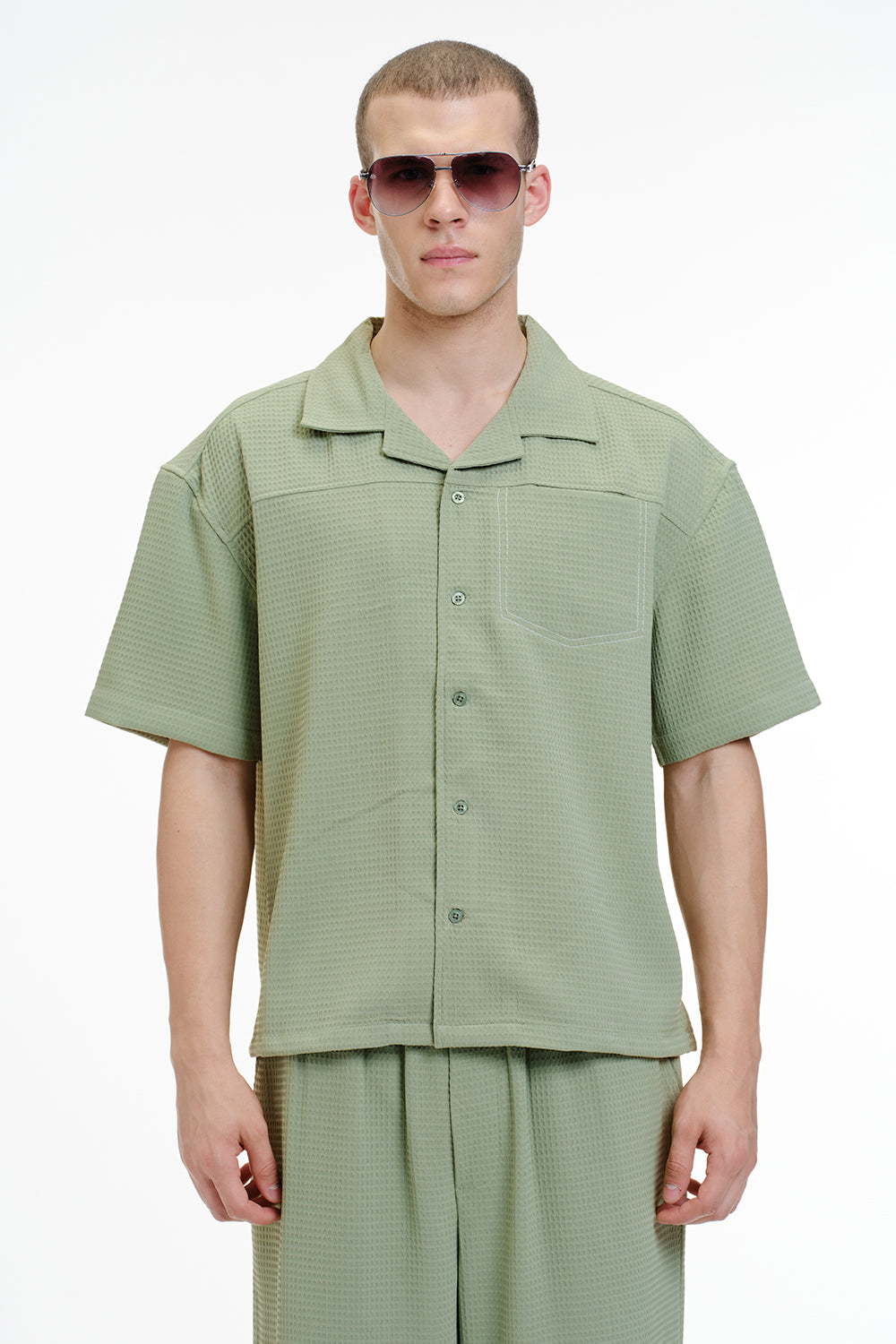 Solid Olive Textured Shirt - BonkersCorner