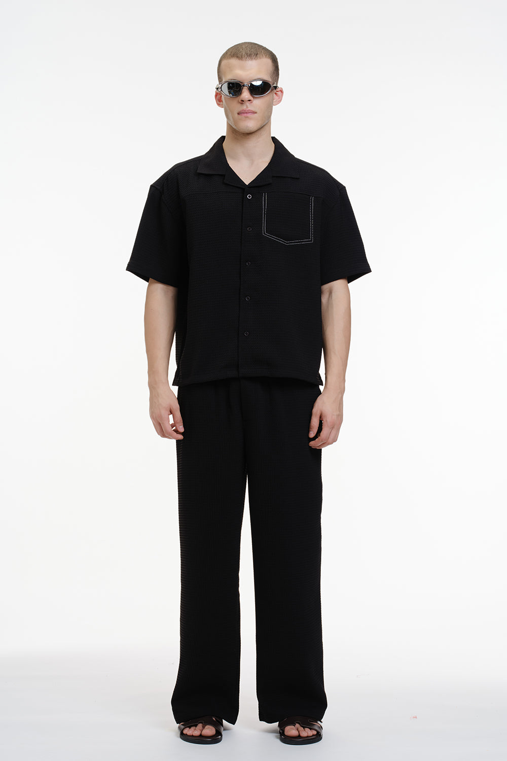Solid Black Textured Pant - BonkersCorner
