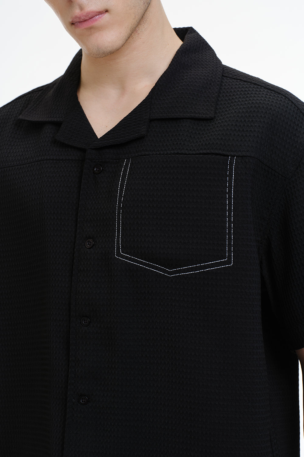 Solid Black Textured Shirt - BonkersCorner