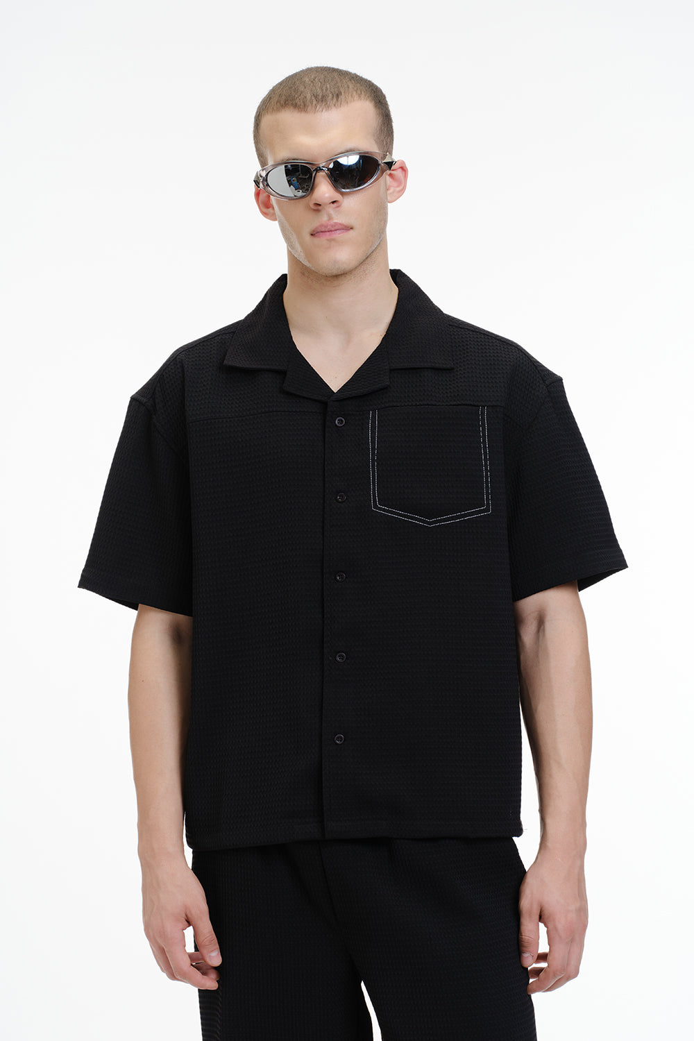 Solid Black Textured Shirt - BonkersCorner