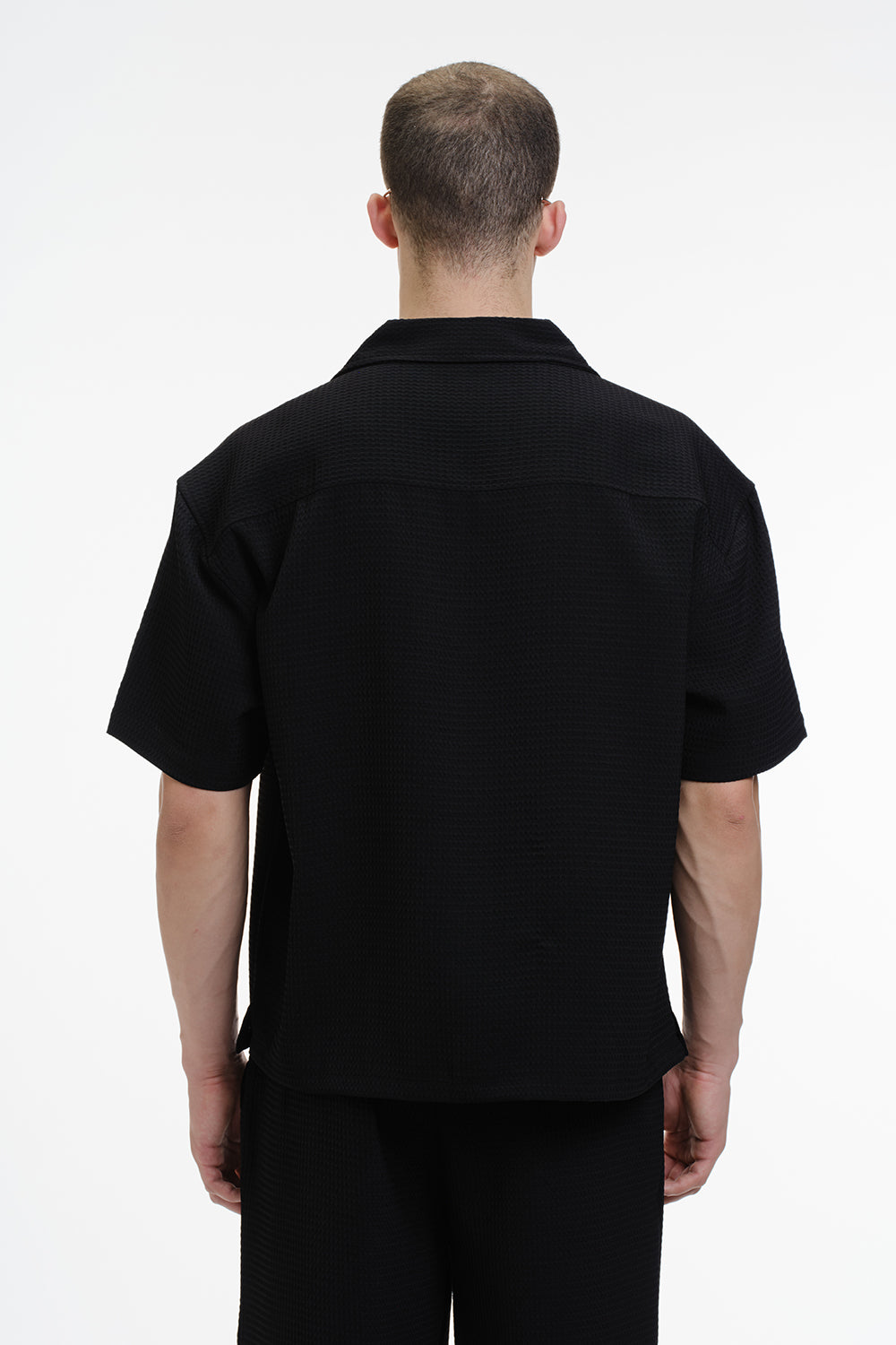 Solid Black Textured Shirt - BonkersCorner