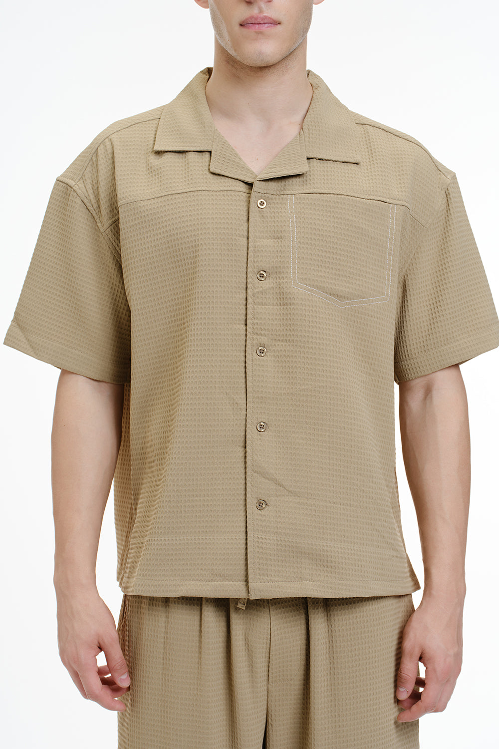 Solid Khaki Textured Shirt - BonkersCorner