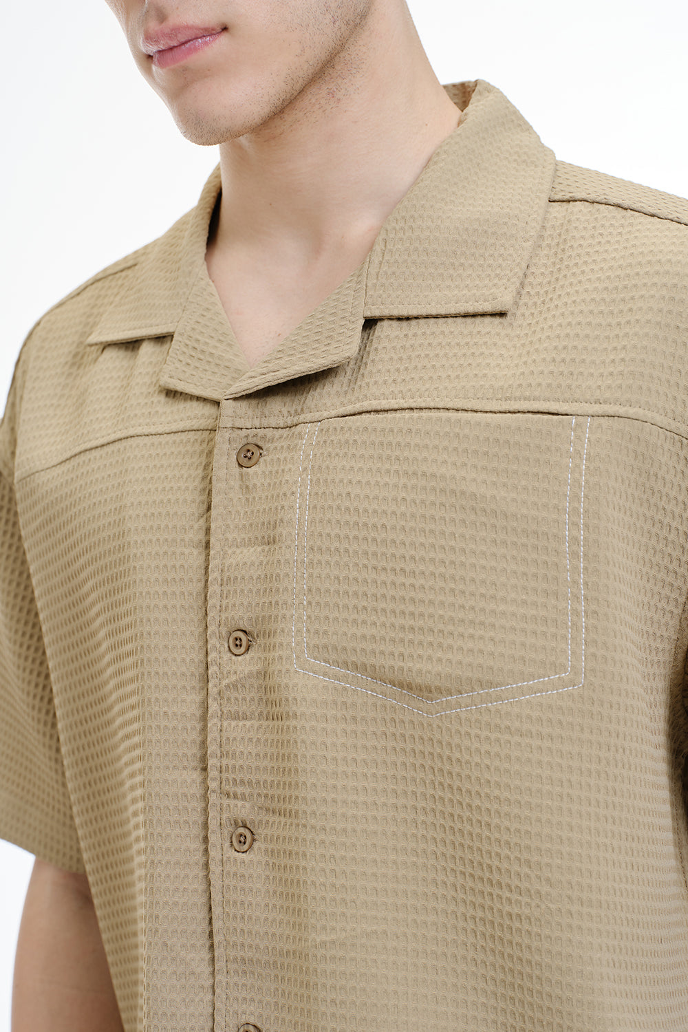 Solid Khaki Textured Shirt - BonkersCorner