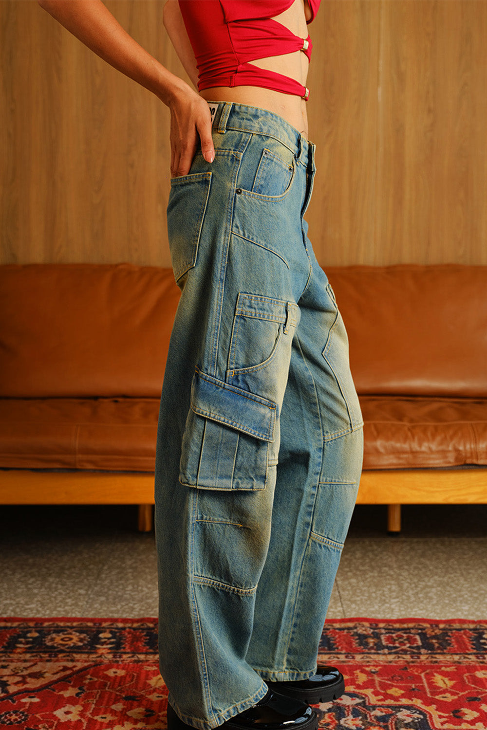 Stone Wash Workwear Cargo Jeans - BonkersCorner