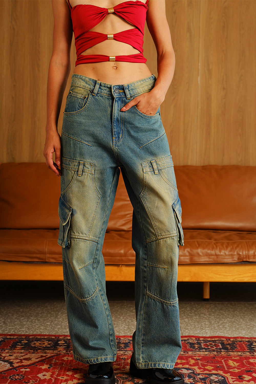Stone Wash Workwear Cargo Jeans - BonkersCorner