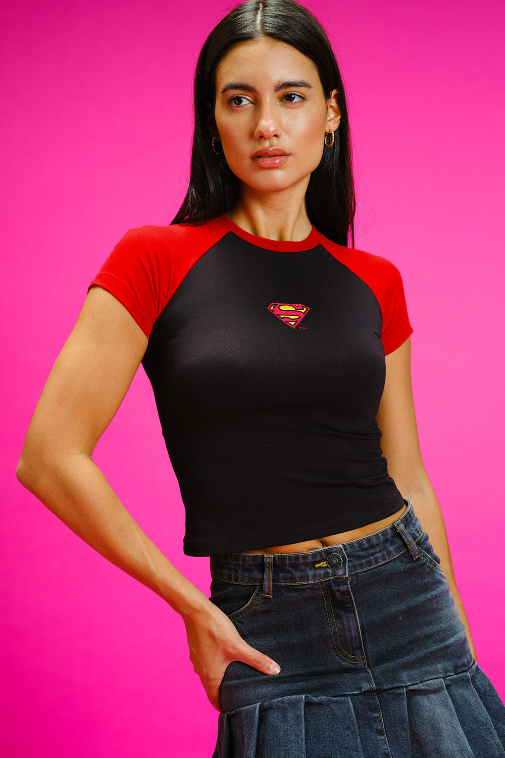 Superman Raglan Sleeves Baby Tee - BonkersCorner