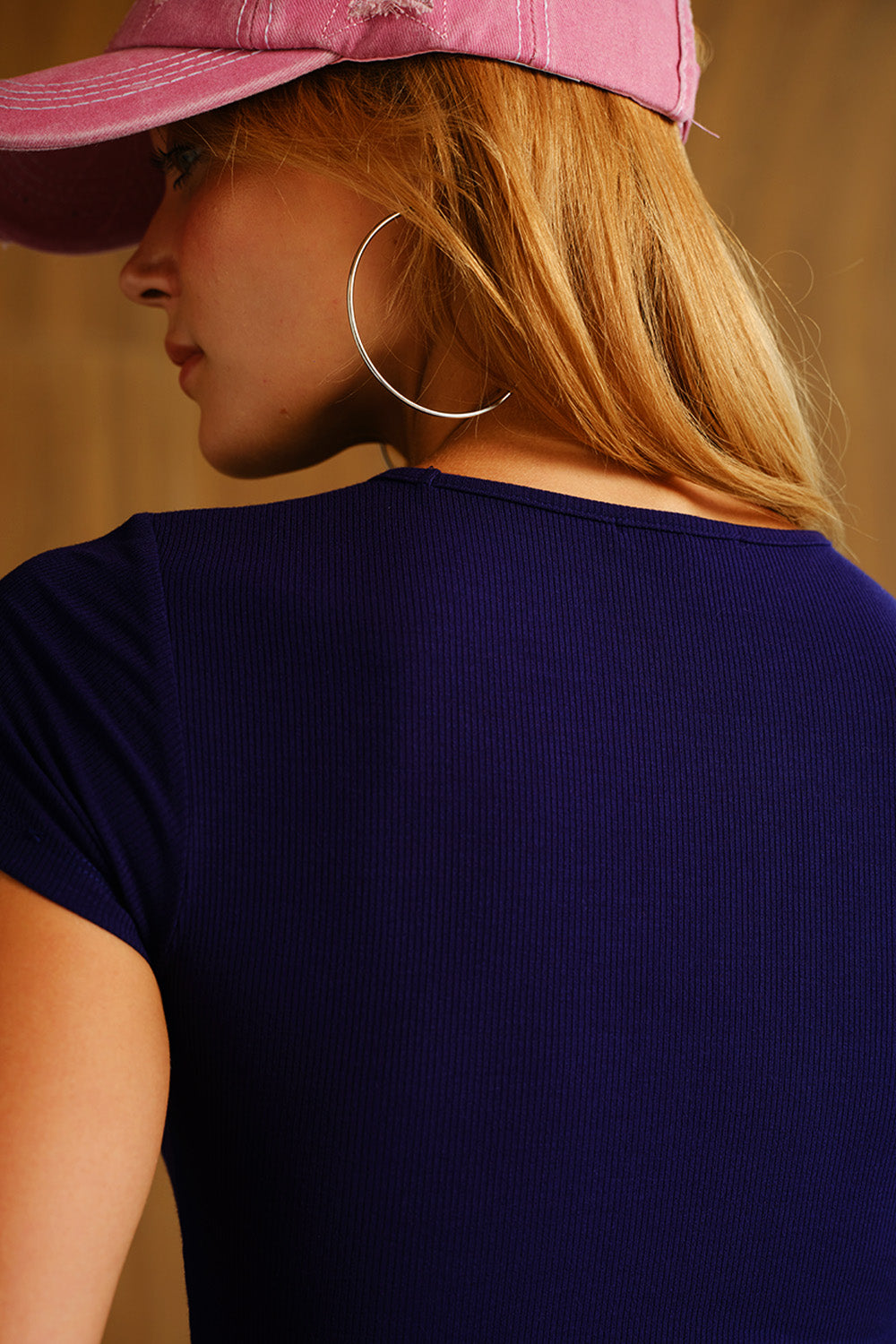 Tencel Ribbed Oxford Blue Modal T-shirt - BonkersCorner