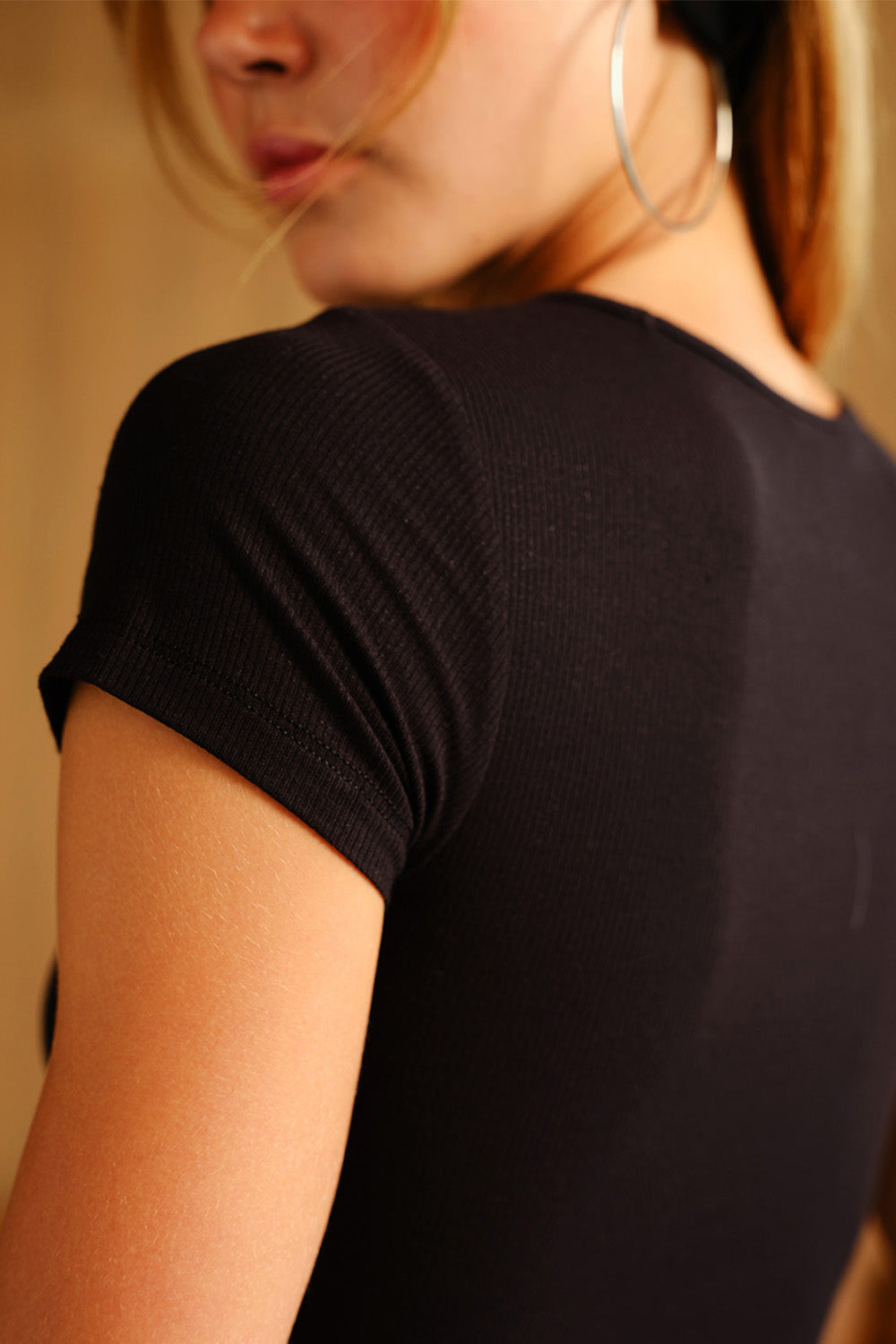 Tencel Ribbed Raven Black Modal T-shirt - BonkersCorner