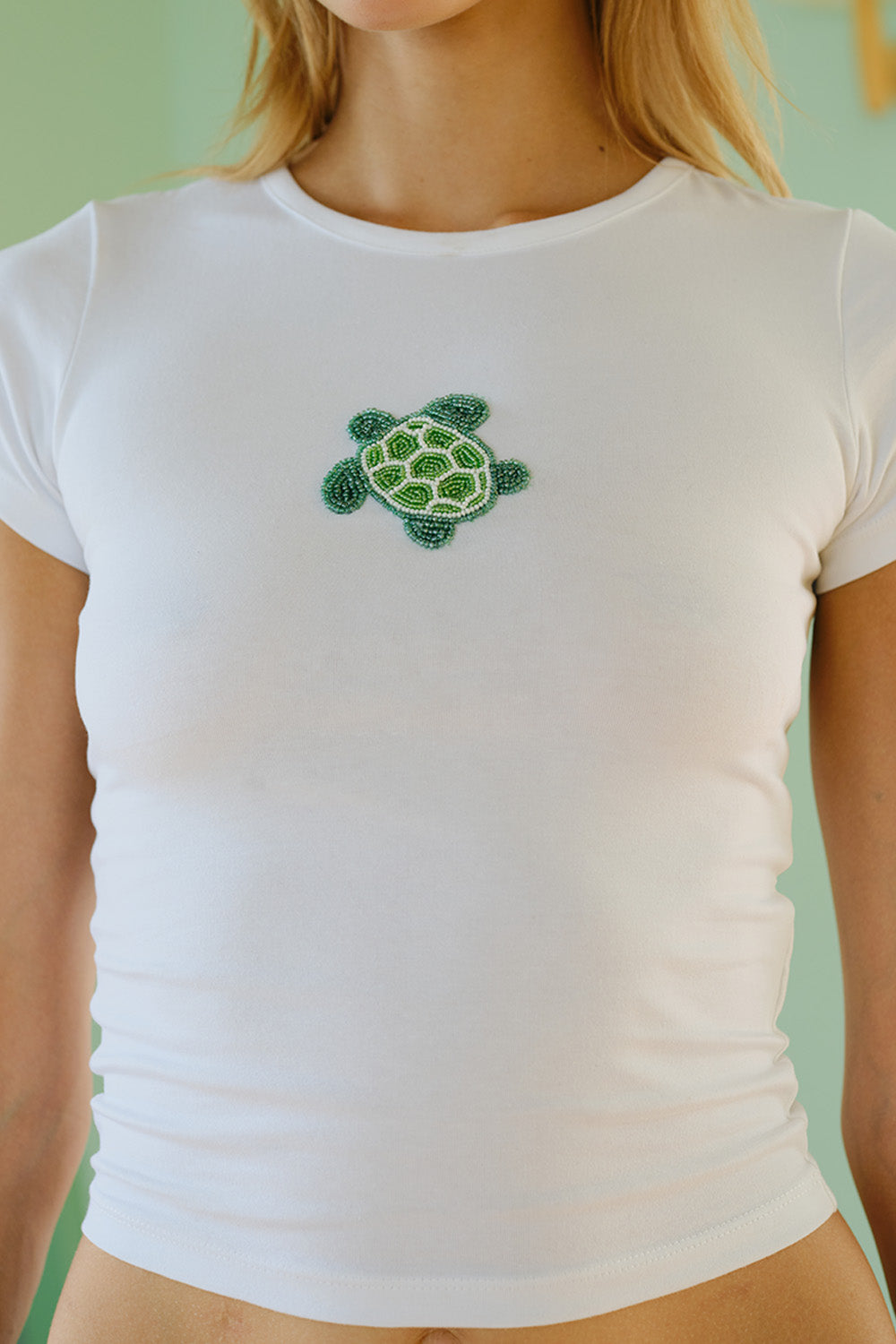 Turtley Beaded Embroidery Baby Tee - BonkersCorner